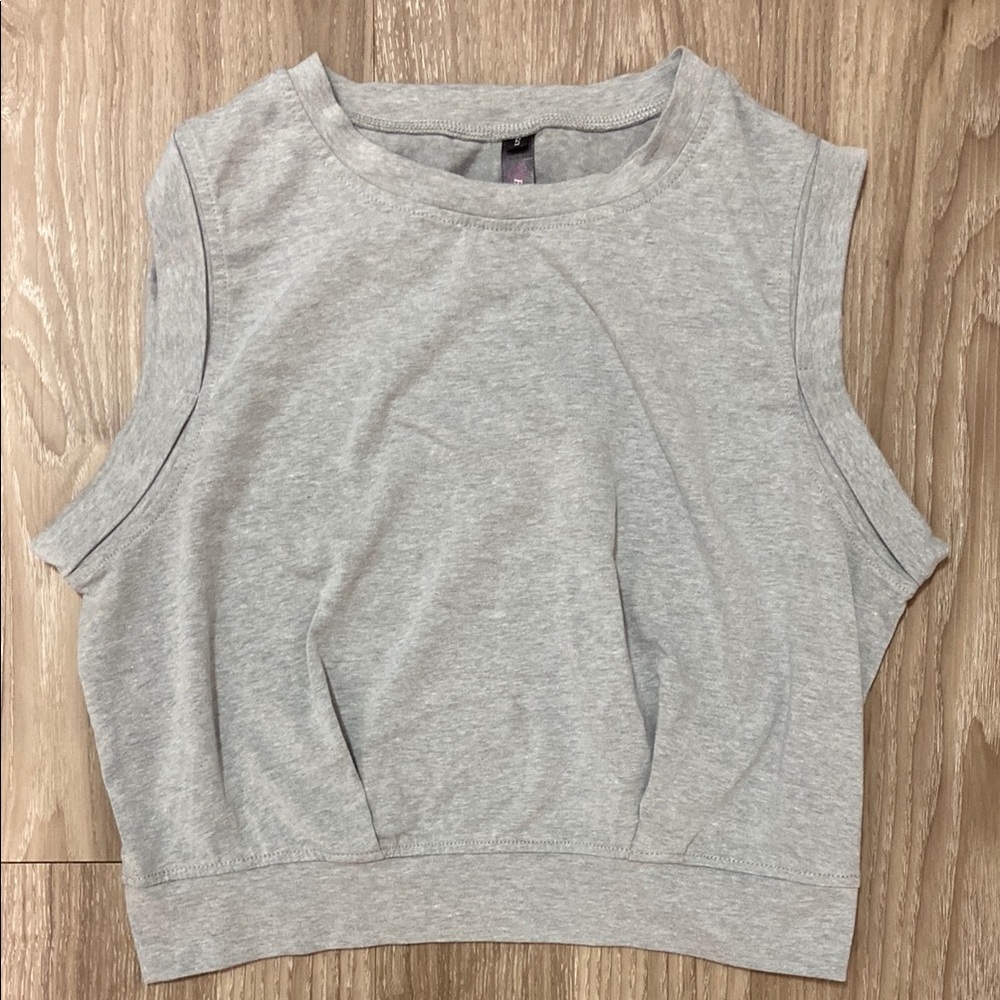 Gray Boxy Crop Muscle Tee